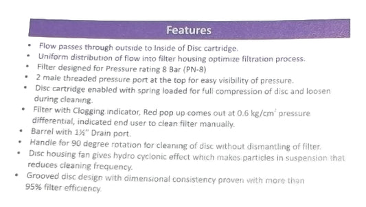 2.5 Inch Semi Automatic Disc Filter for Primary & Secondary Filtration