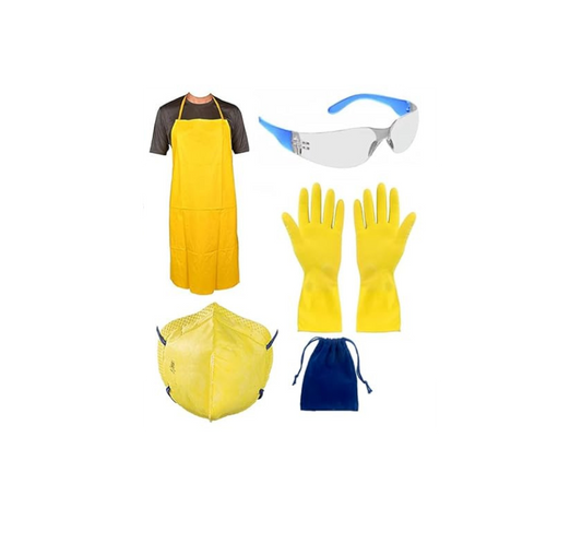 Farmer Safety Kit (Yellow) – PVC Apron, Gloves, Safety Glasses, Mask & Carry Bag