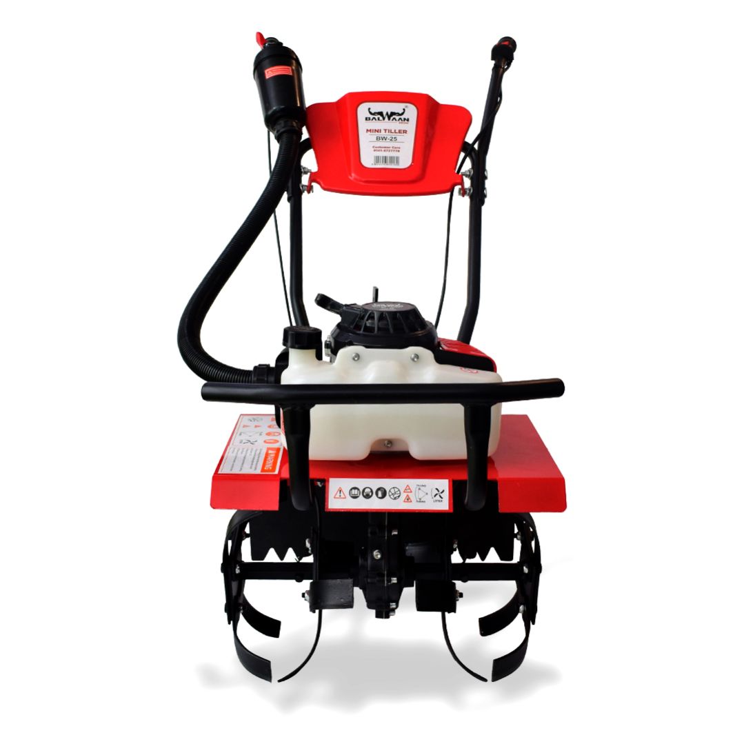 Overview: The Balwaan 63cc Mini Agricultural Power Tiller is a compact and lightweight machine designed for small farms, vegetable plots and nurseries. It is powered by a petrol engine and is ideal