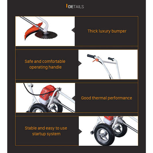 NEPTUNE SIMPLIFY FARMING 52CC 2 Stroke Heavy Duty Petrol Displacement Engine Hand Push Grass Cutter/Brush Cutter with Wheels (BC-520W)