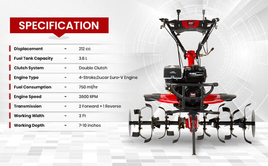 Balwaan BP-700 power weeder box contents - tool kit, engine oil, gear oil, rubber tyres