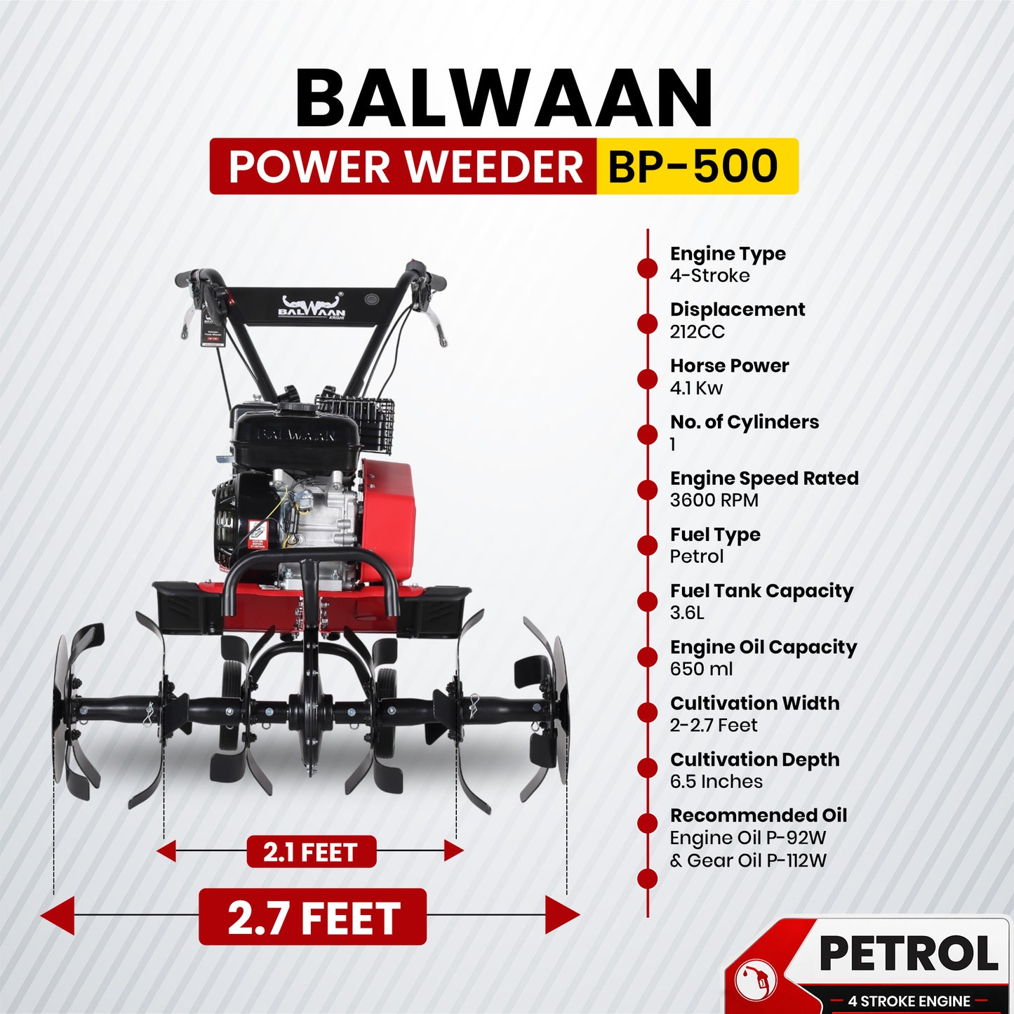 BP-500| Balwaan Power Weeder - (MPDT) (Light Weight) Petrol