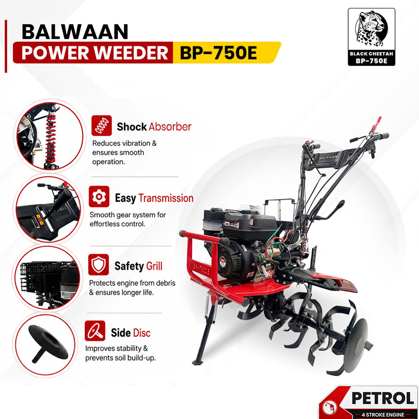 BP-750E| Balwaan Power Weeder Black Cheetah (E-Start + Shocker) Petrol