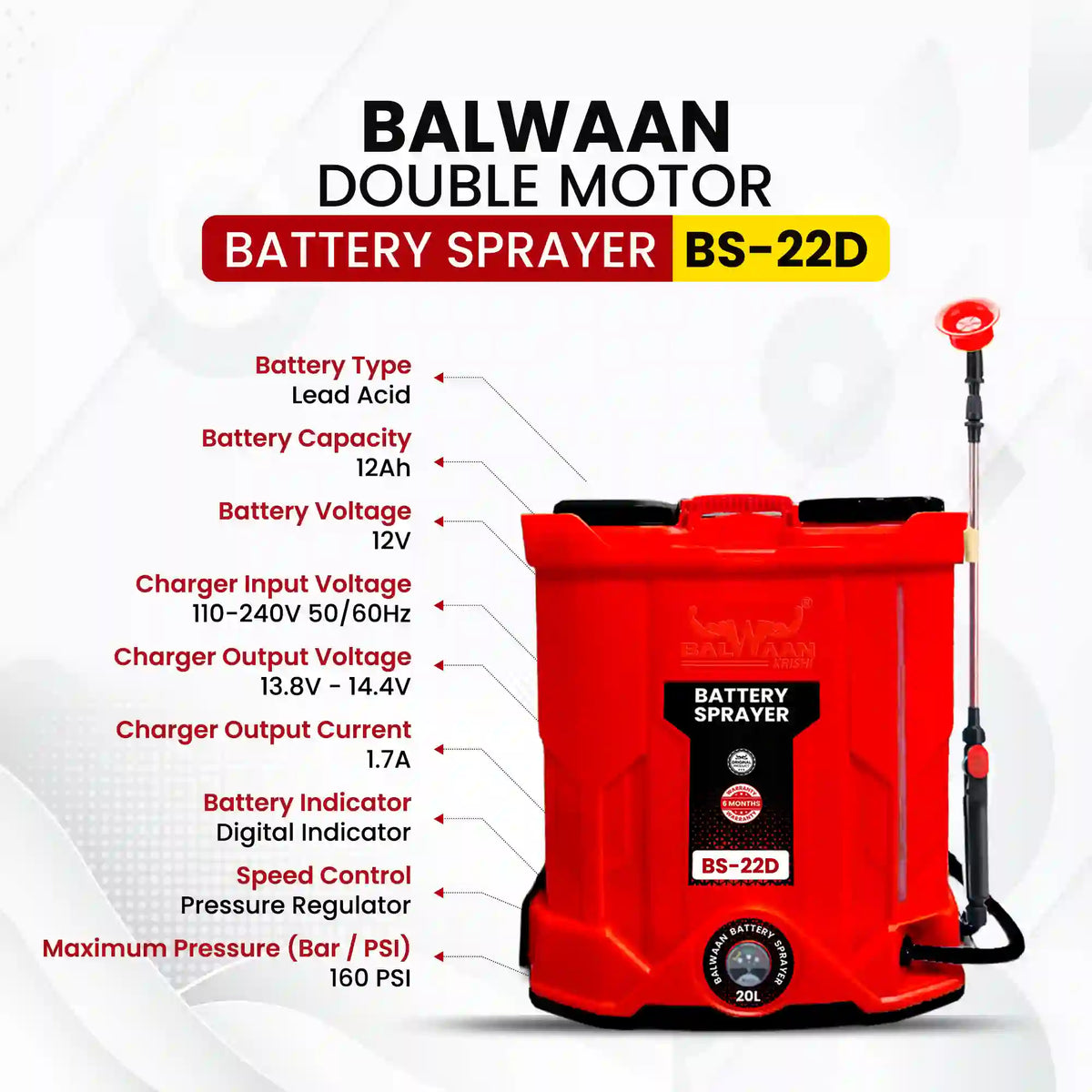 Balwaan Battery Sprayer (Double Motor) BS-22D - image 6