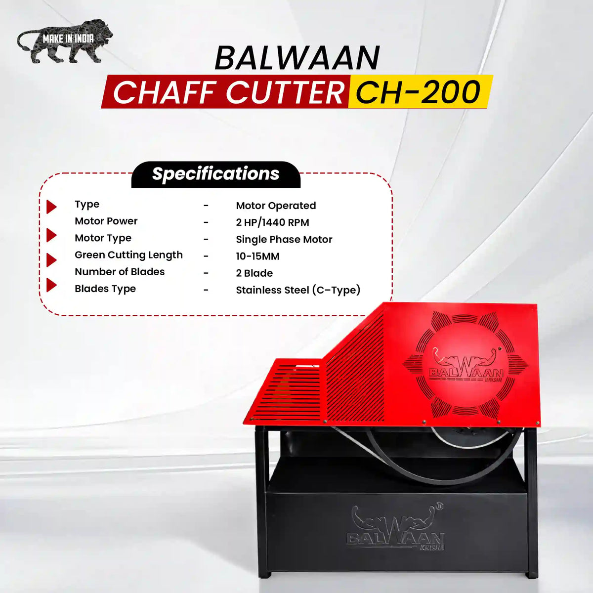 Balwaan Chaff Cutter (C type blade, two rolled, with motor) CH-200 - image 5