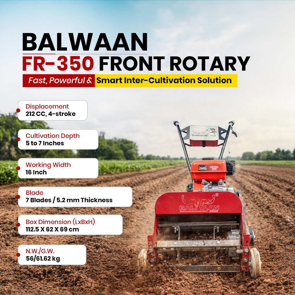 FR-350|Balwaan Front Rotary Inter Cultivator Petrol