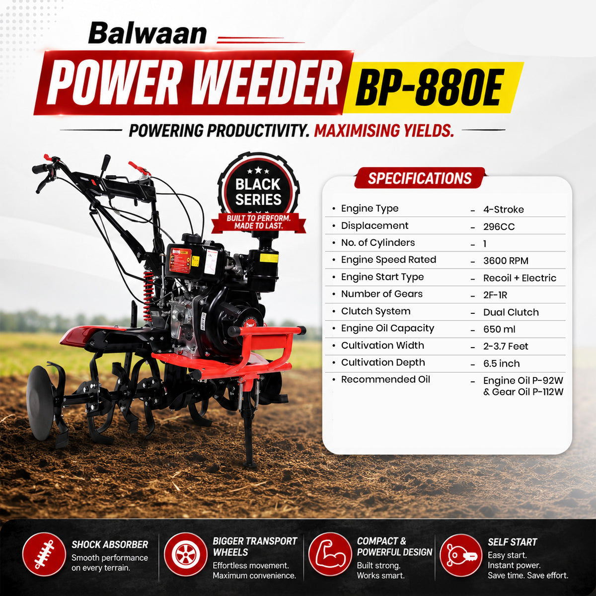 BP-880E|Balwaan Power Weeder- Diesel (E-Start + Shocker)