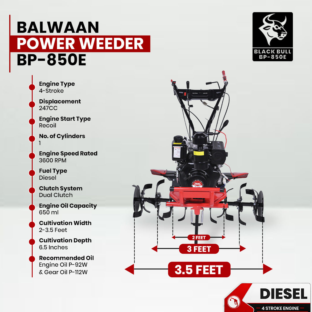 BP-850E| Balwaan Power Weeder Black Bull Diesel (E-Start + Shocker)