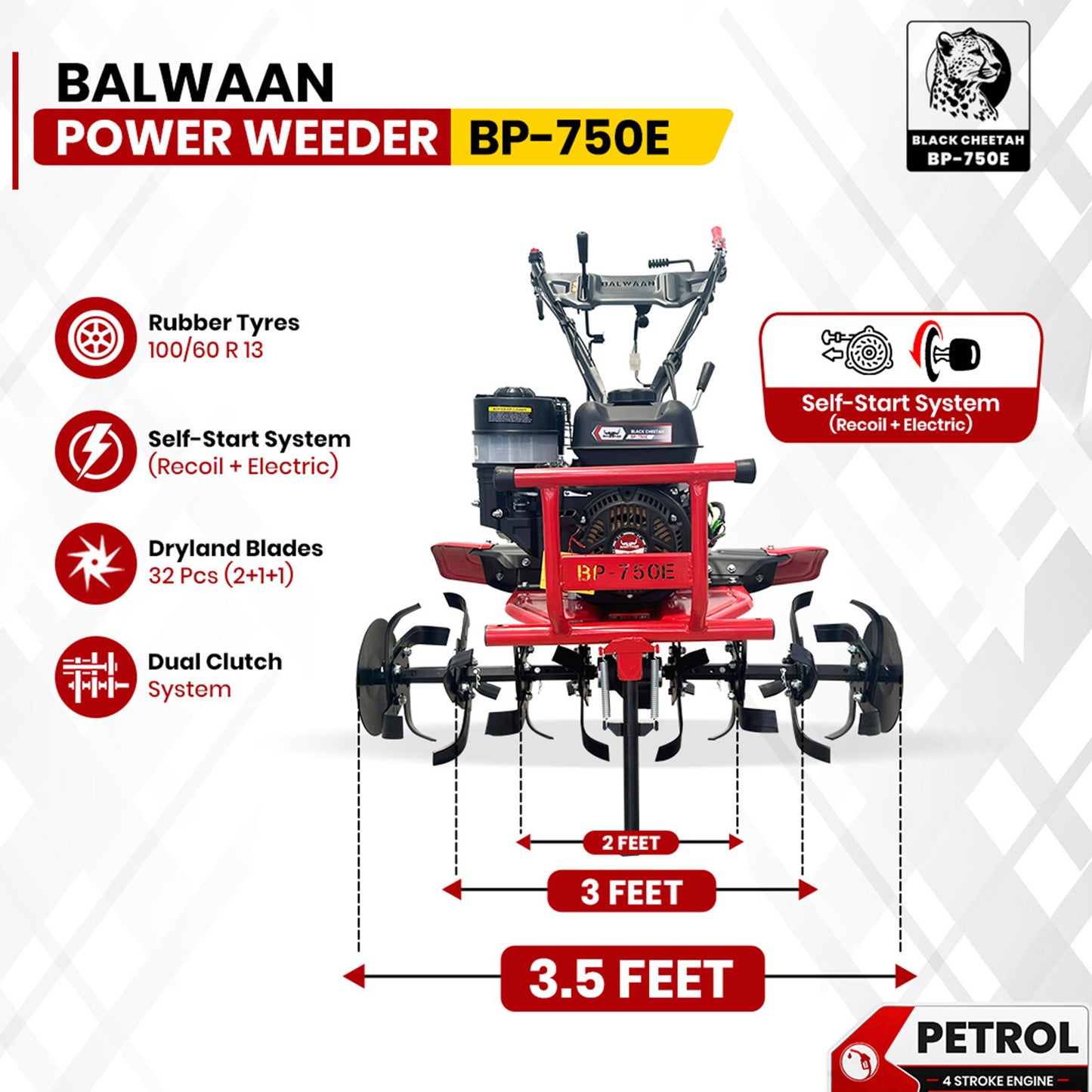 BP-750E| Balwaan Power Weeder Black Cheetah (E-Start + Shocker) Petrol