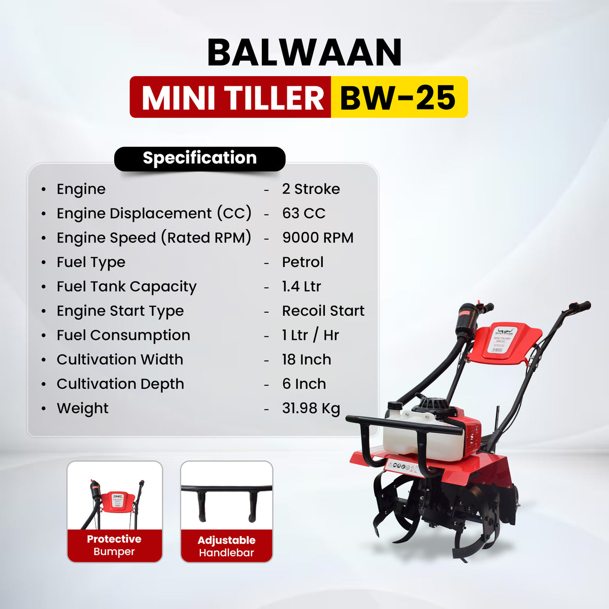 BW-25|Balwaan Mini Tiller Petrol