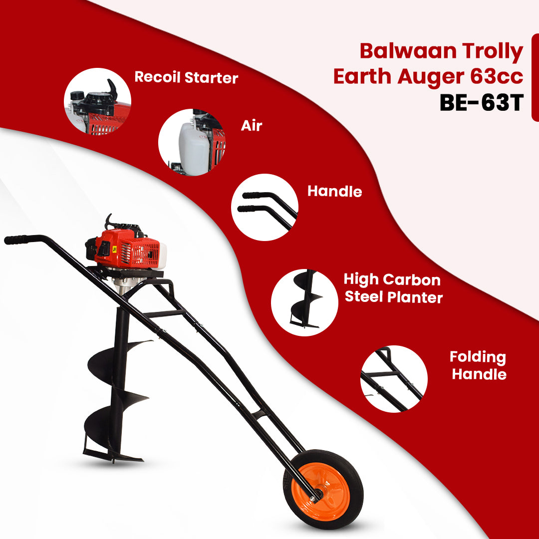 Balwaan Trolly Earth Auger with 8 Inch & 12 Inch Planter