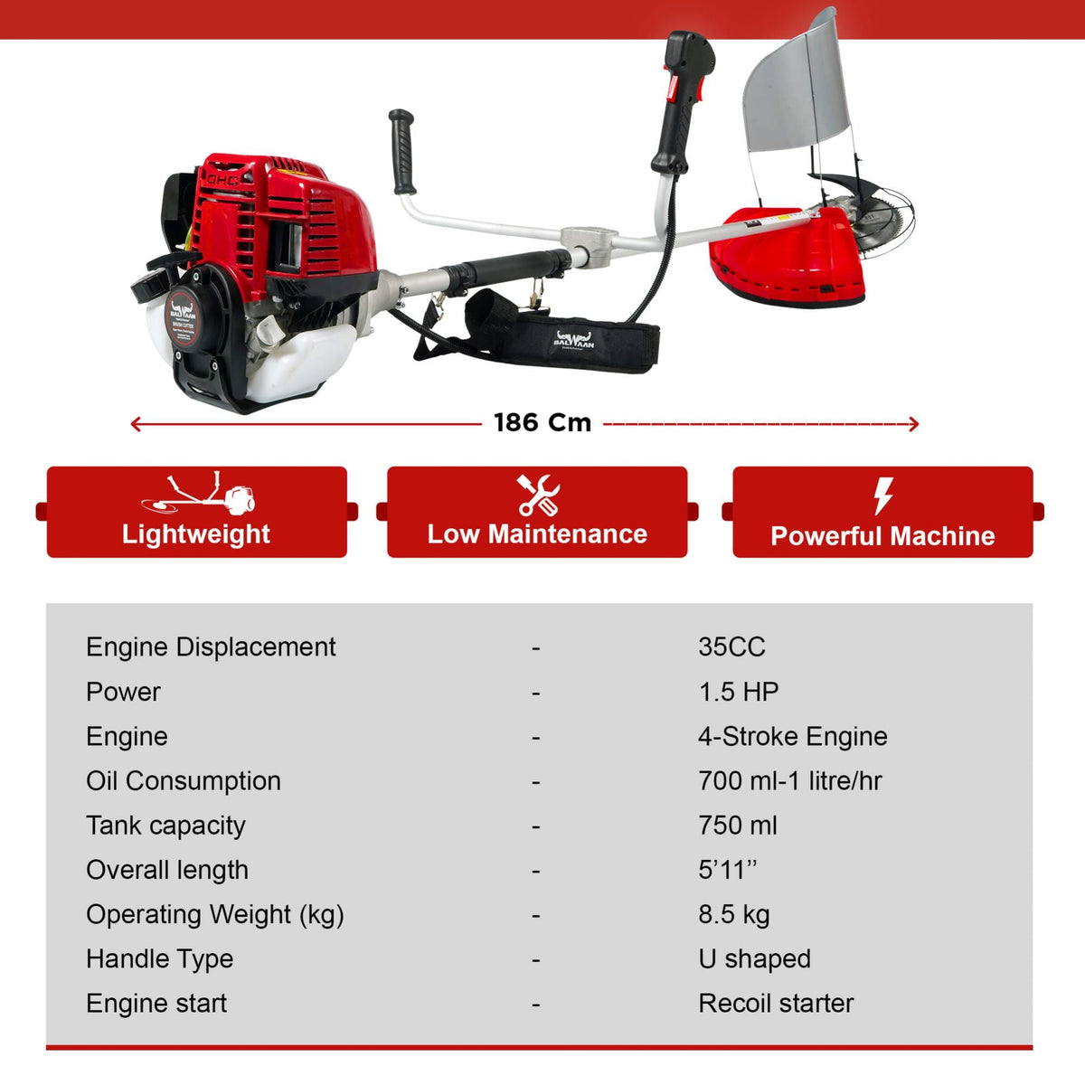 Balwaan BX35 Side Pack Brush Cutter – 35cc, 4-Stroke, 1.5 HP - image 5