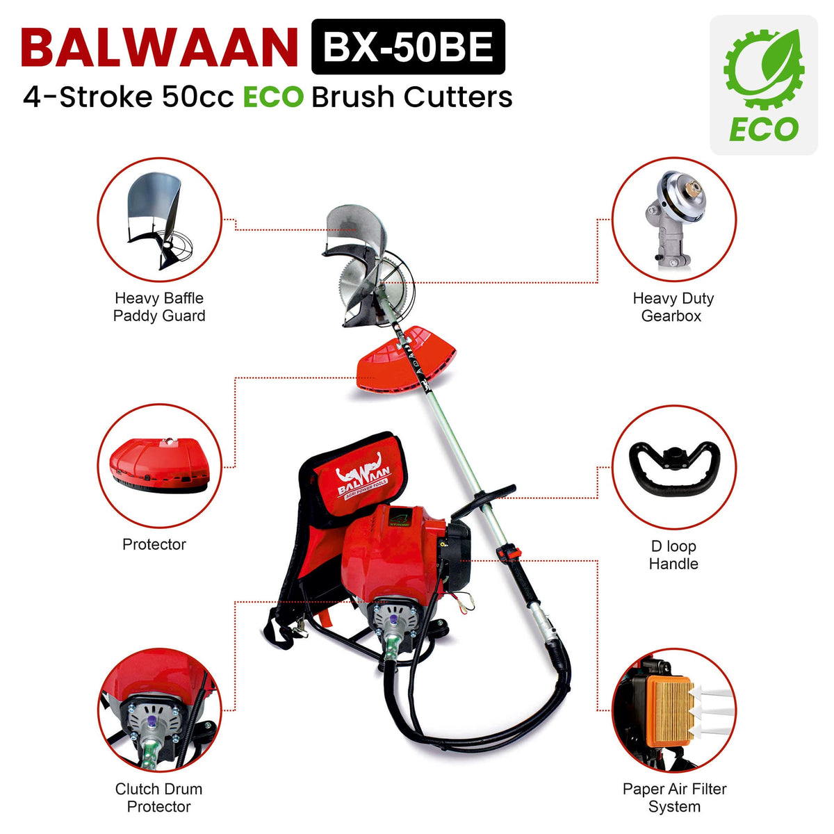 Balwaan BX-50BE (Eco) 50cc Backpack Brush Cutter – 4-Stroke, 1.5 kW - image 4