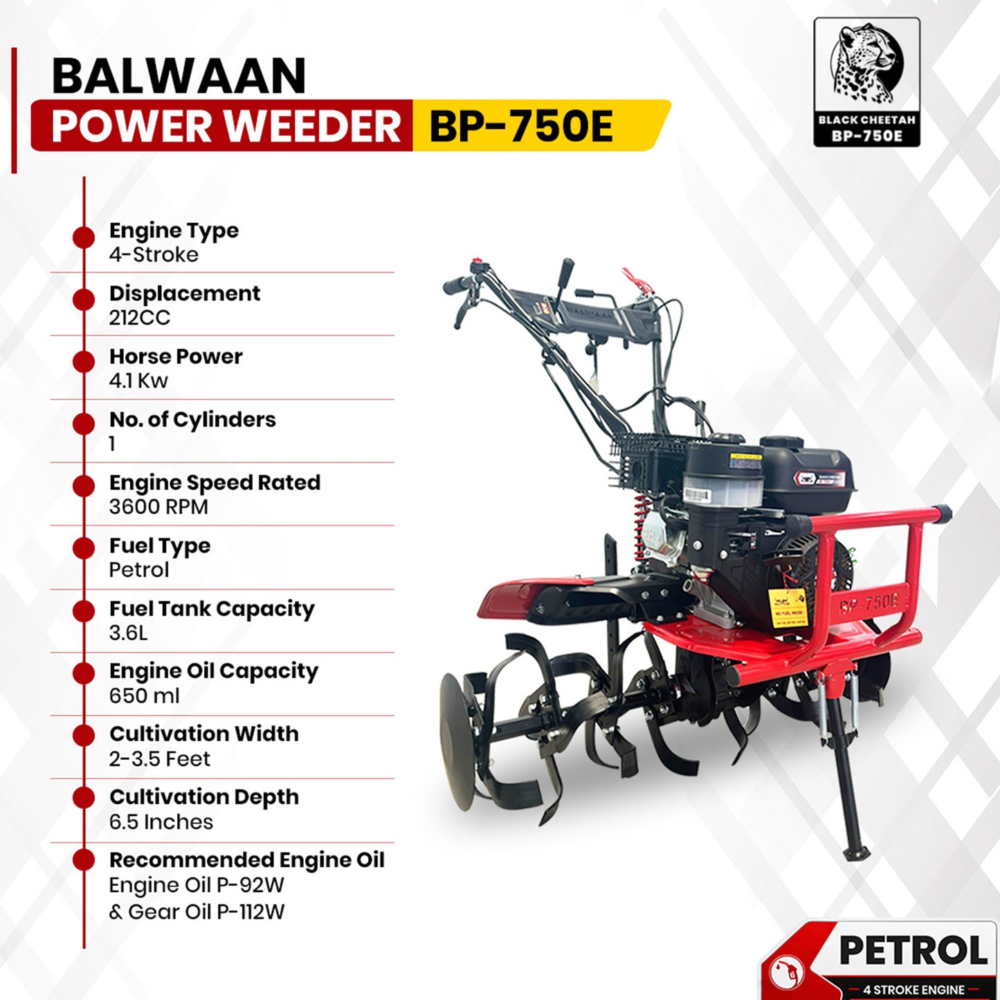 BP-750E| Balwaan Power Weeder Black Cheetah (E-Start + Shocker) Petrol