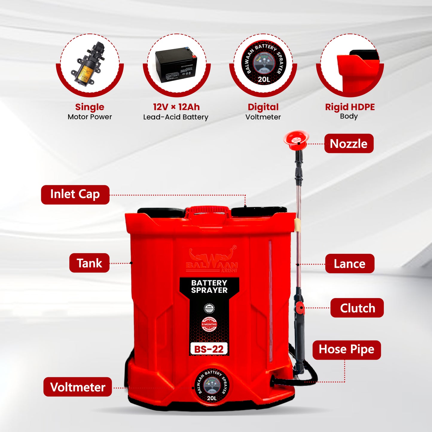 Balwaan BS-20 Single Motor Battery Sprayer| 12x8