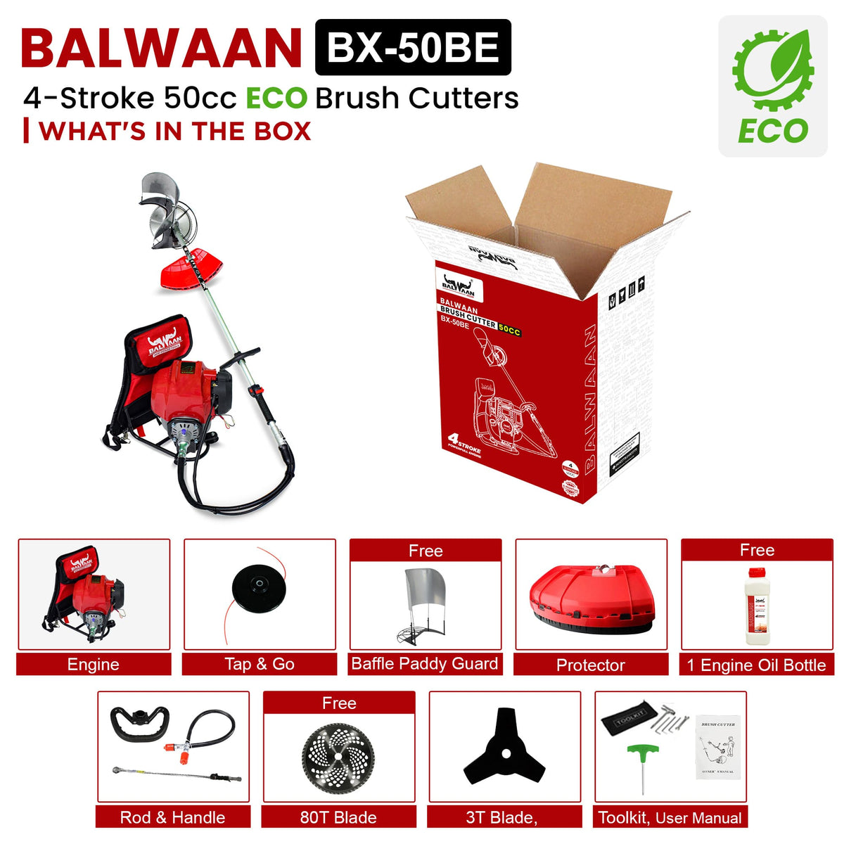Balwaan BX-50BE (Eco) 50cc Backpack Brush Cutter – 4-Stroke, 1.5 kW - image 5