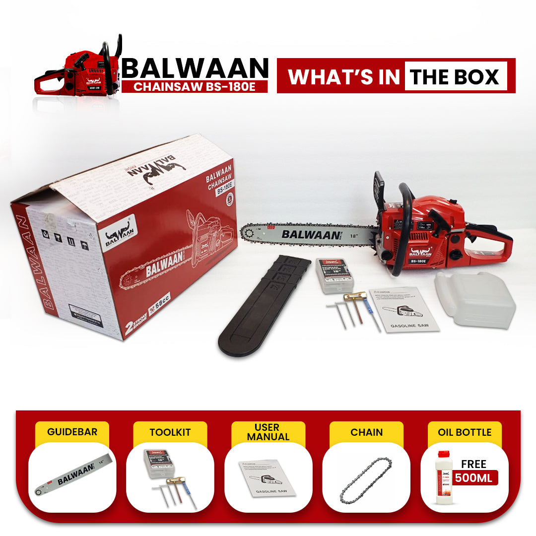 Balwaan BS-180E (ECO) Petrol Chainsaw – 58cc, 18-Inch Guide Bar - image 3