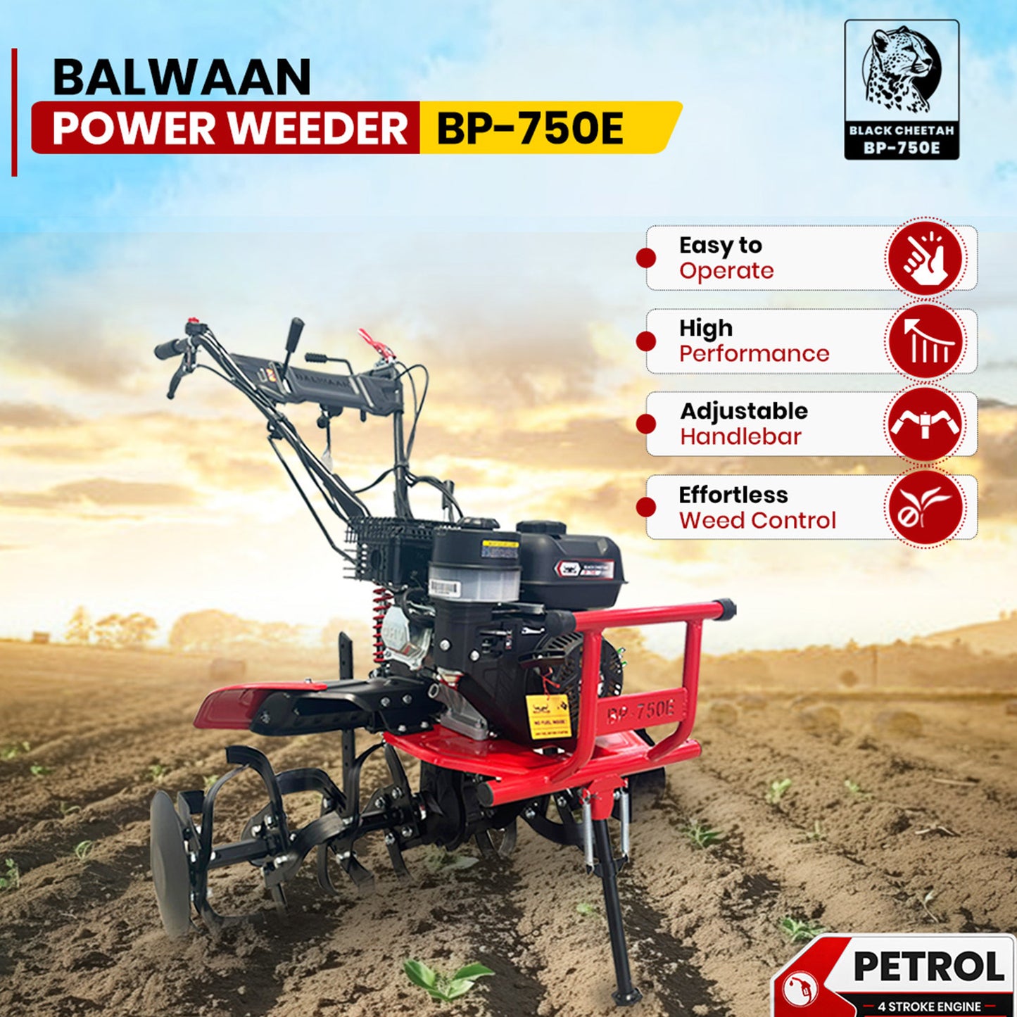 BP-750E| Balwaan Power Weeder Black Cheetah (E-Start + Shocker) Petrol