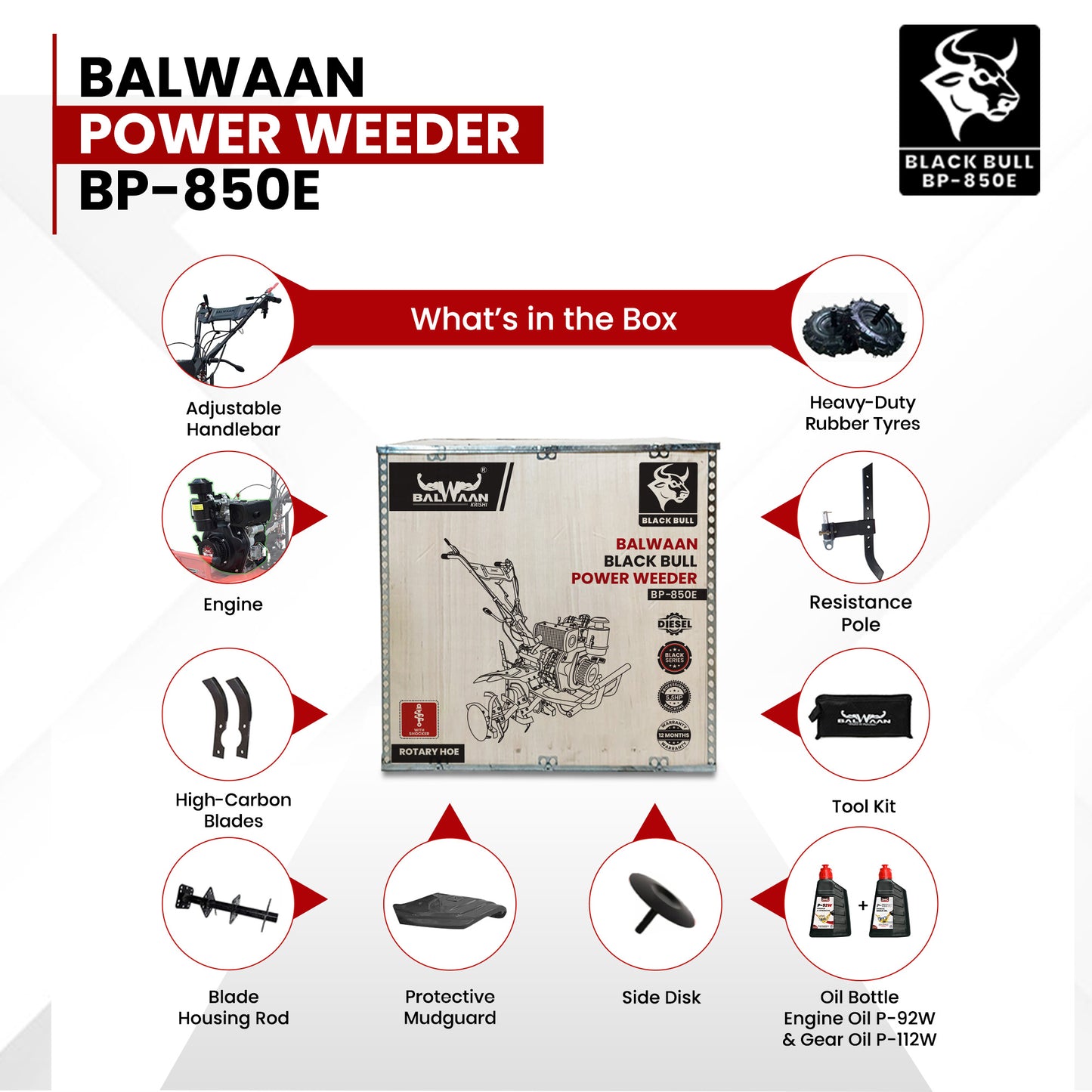 BP-850E| Balwaan Power Weeder Black Bull Diesel (E-Start + Shocker)