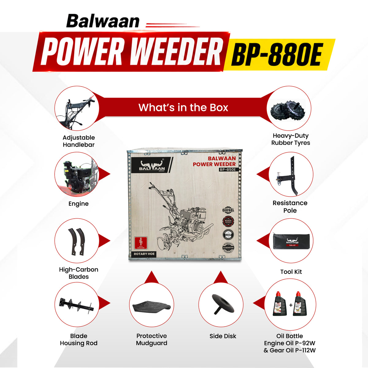 BP-880E|Balwaan Power Weeder- Diesel (E-Start + Shocker)