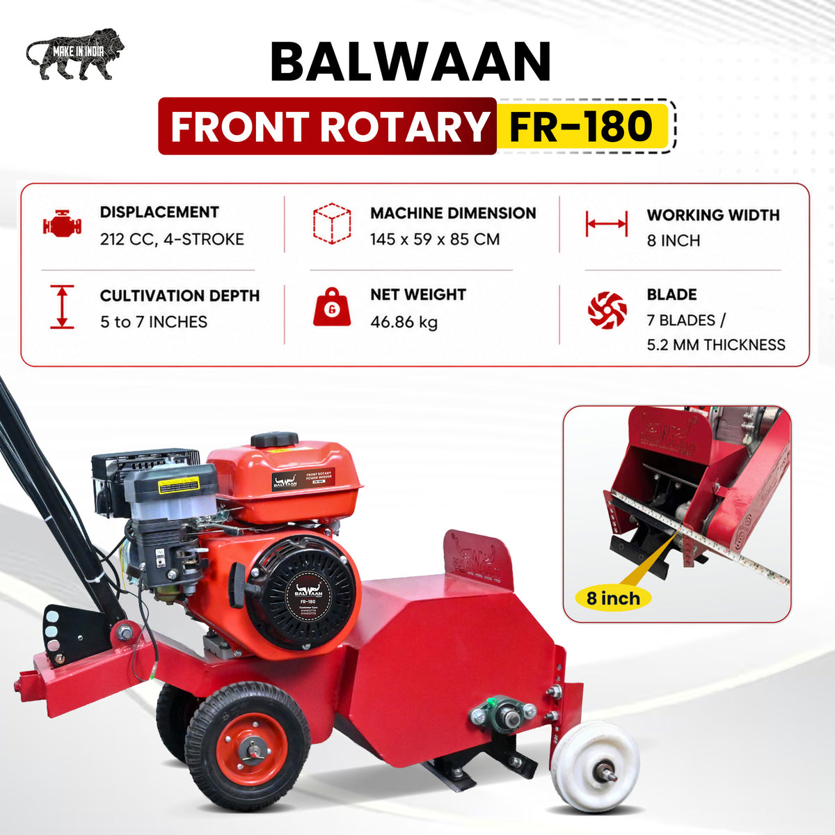 FR-180|Balwaan Front Rotary Inter Cultivator Petrol