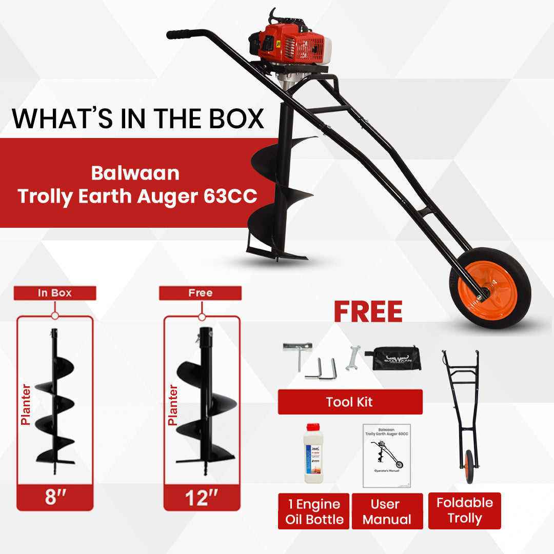 Balwaan Trolly Earth Auger with 8 Inch & 12 Inch Planter