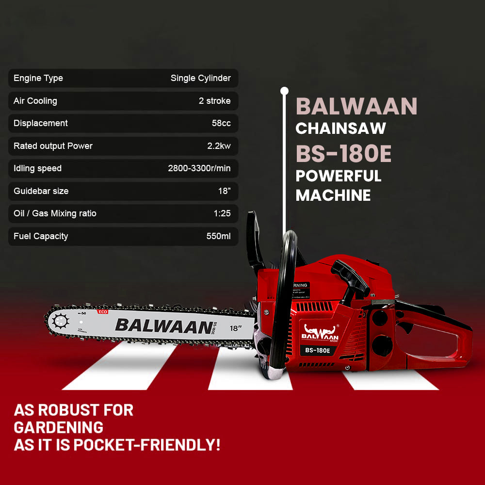 Balwaan BS-180E (ECO) Petrol Chainsaw – 58cc, 18-Inch Guide Bar - image 6