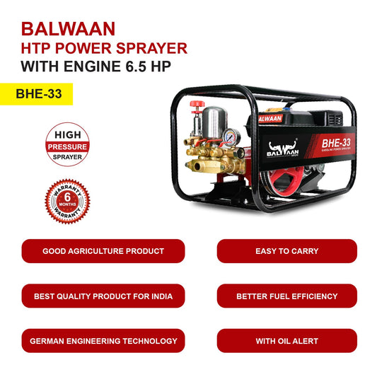 Balwaan 33 No. HTP Sprayer with 6.5HP Engine & 50 Mtr. Hose