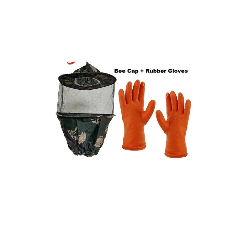 Bee Veil with Rubber Gloves – Cotton Veil, Netted Face Panel & Elasticated Cuffs