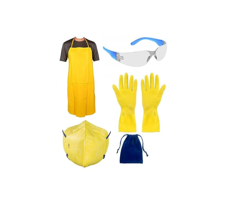 Farmer Safety Kit (Yellow) – PVC Apron, Gloves, Safety Glasses, Mask & Carry Bag
