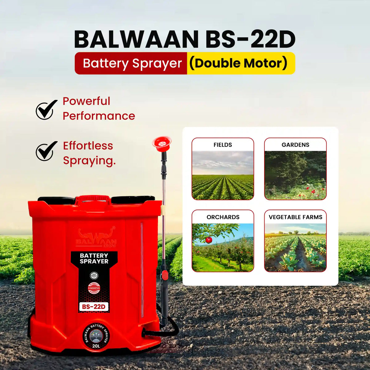 Balwaan BS-22D 20 L Double-Motor Battery Sprayer – 12V/12Ah, 160 PSI - image 4
