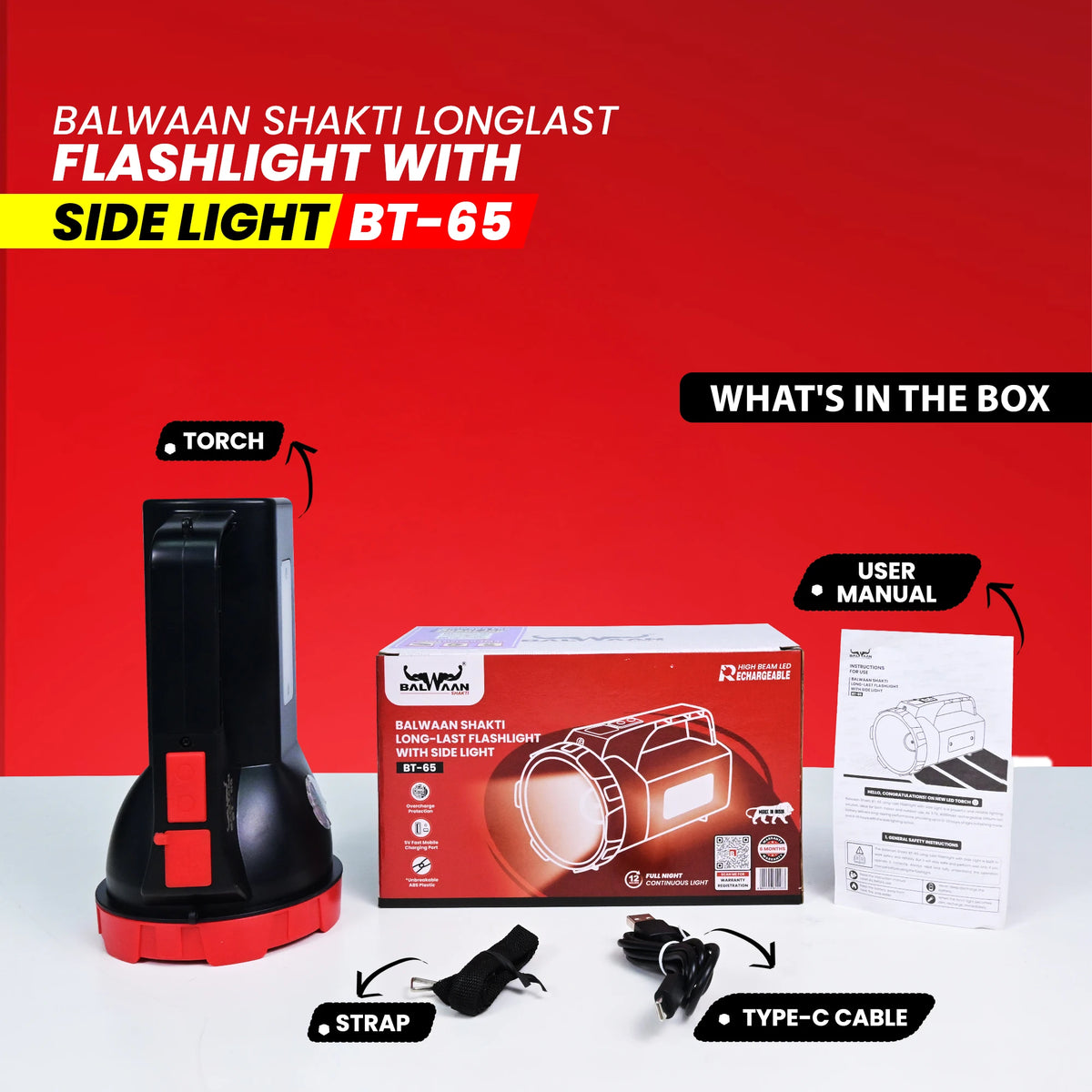 Balwaan Shakti Longlast Flashlight with Side Light BT-65 - image 8
