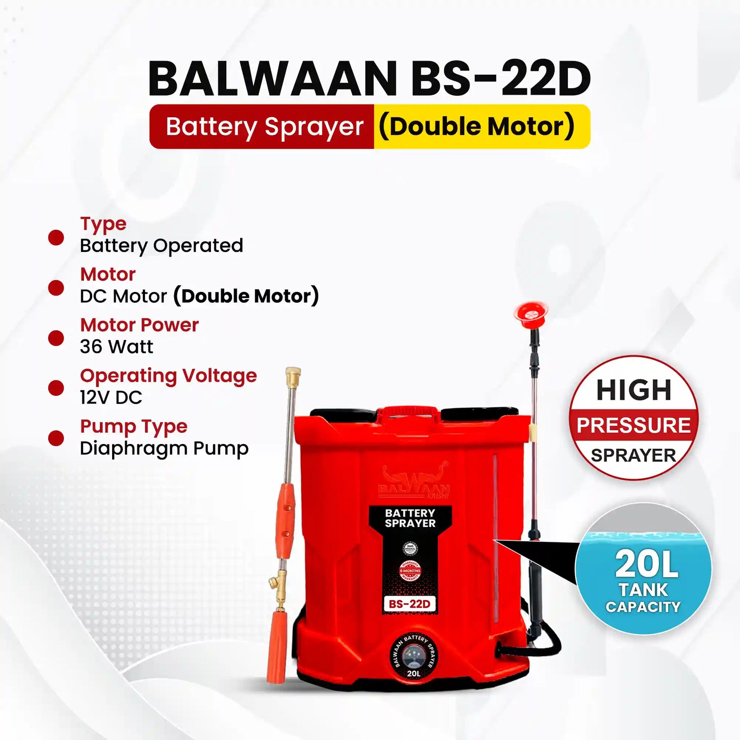 Balwaan Double Motor Battery Sprayer BS-22D