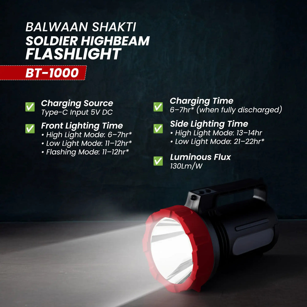 Balwaan Shakti Soldier High Beam Flashlight BT-1000 - image 5