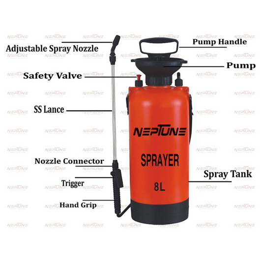 NEPTUNE SIMPLIFY FARMING 8 L Hand Operated Garden Pressure Sprayer (Red and Yellow, Standard)