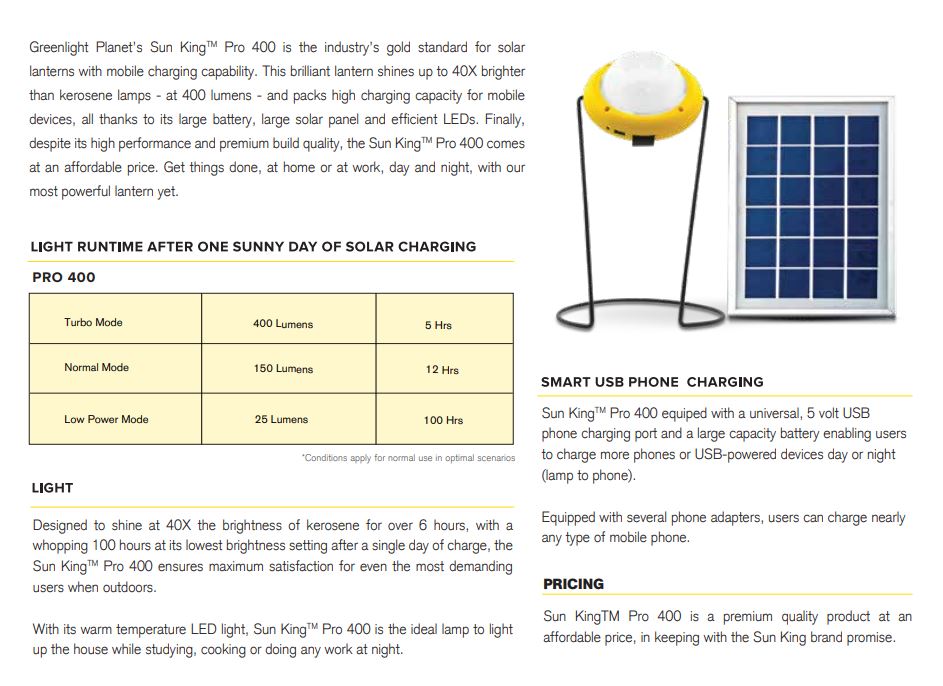 Sun King Pro 400 Solar Lantern + Mobile Charger